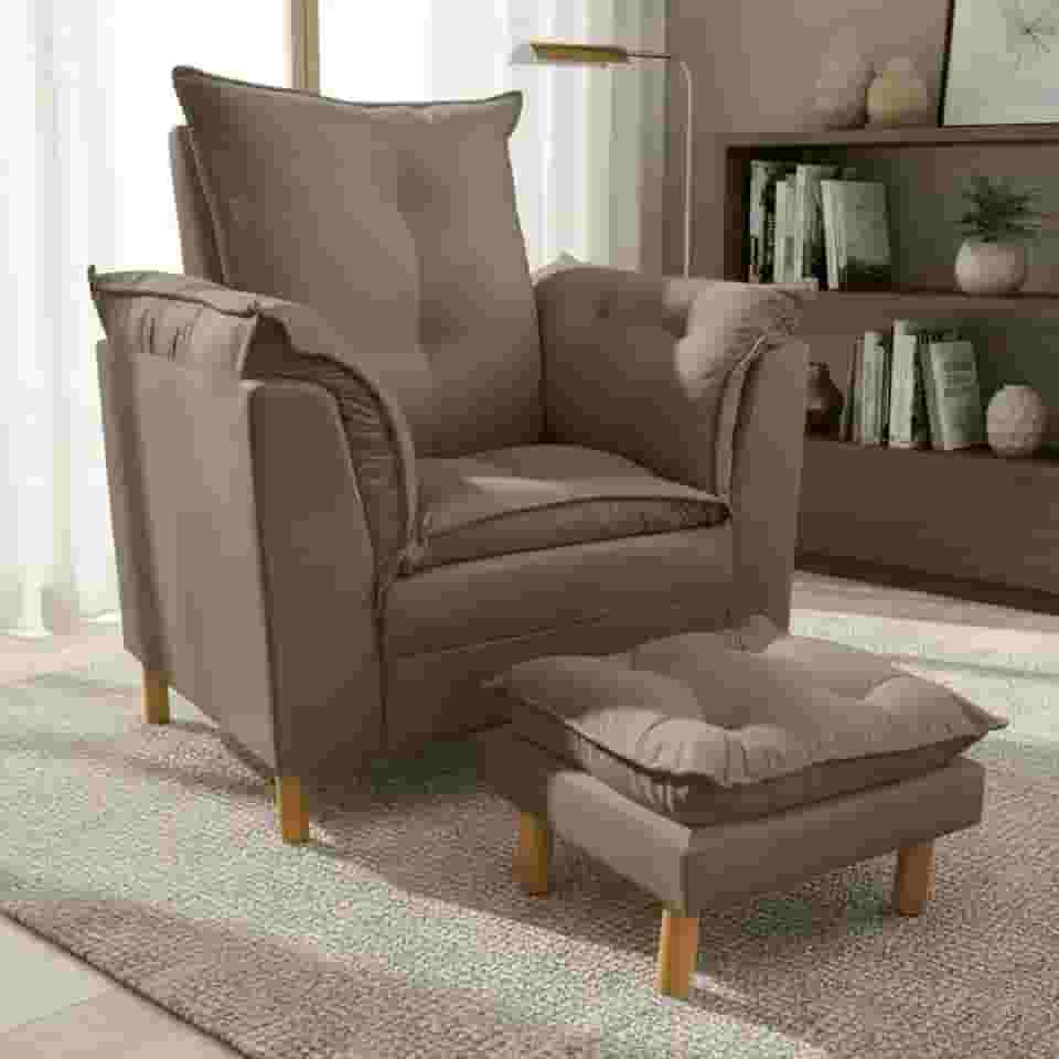 Poltrona Amamentação com Puff - Conforto, Leitura e Descanso (Cappuccino)