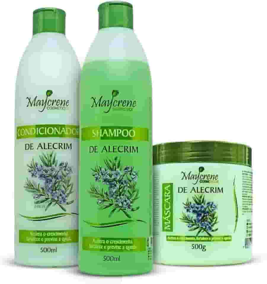 Kit Alecrim Maycrene Crescimento e Anti Queda e Caspa Shampoo 500ml Condicionador 500ml Máscara 500g