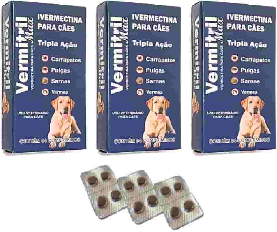 Vermitril - Anti Pulgas, Carrapatos, Vermes, Sarnas 12 Comprimidos (Cães até 40 a 60kg)