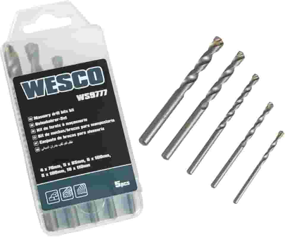 Kit de Brocas Cilíndricas Wesco – 5 Peças | Alta Durabilidade | Aço 40Cr | Tratamento Jateado | Para Concreto, Alvenaria