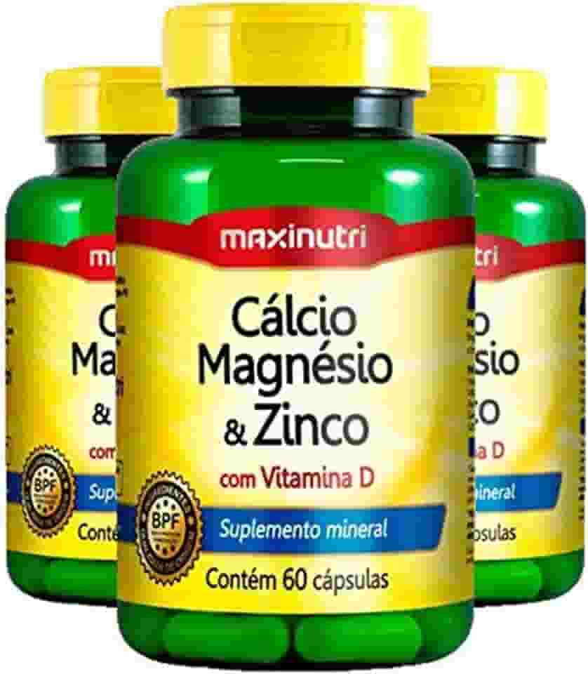 Cálcio, Magnésio e Zinco - 3 unidades de 60 Cápsulas - Maxinutri