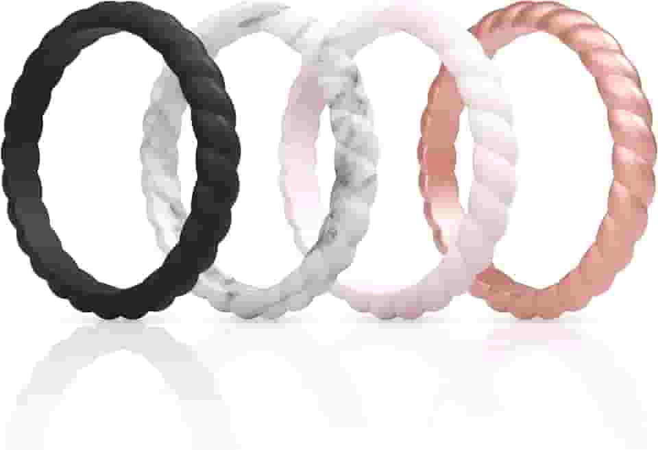 Alianças de casamento de silicone trançadas finas para mulheres, anéis de noivado de borracha de 3,5 mm de largura e 2 mm de espessura - 1/4/8/10/12/16, pacote com várias variedades