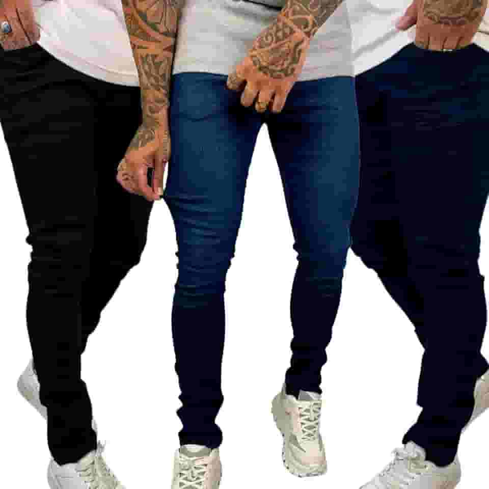 Kit 3 Calça Masculina Slim Com Elastano Variadas Lisa Básica Premium Dia a Dia Jeans Homens
