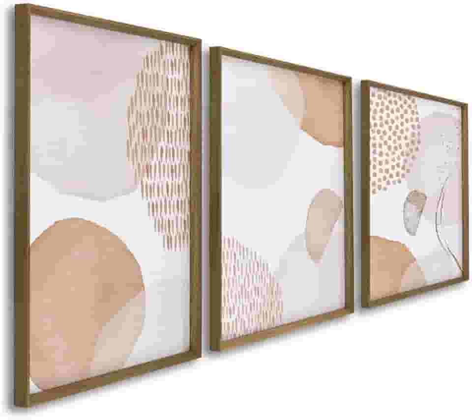 Quadros Decorativos Boho Poesia Abstrata em Cores Neutras Tons da Terra Formas Abstratas em Harmonia (Madeira, 50x75, C/Vidro)