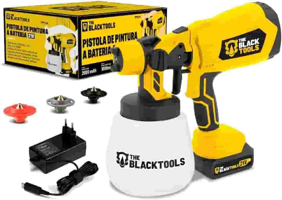 Pistola de Pintura a Bateria 21V The Black Tools TPP21A – 500W, Reservatório 1000ml, 4 Bicos, Controle de Fluxo, Bivolt