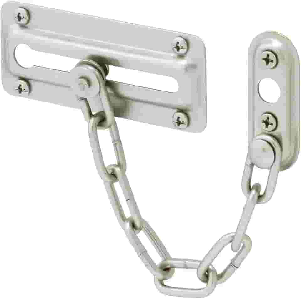 Defender Security U 10386 Protetor de porta com corrente de aço, níquel acetinado (embalagem única)