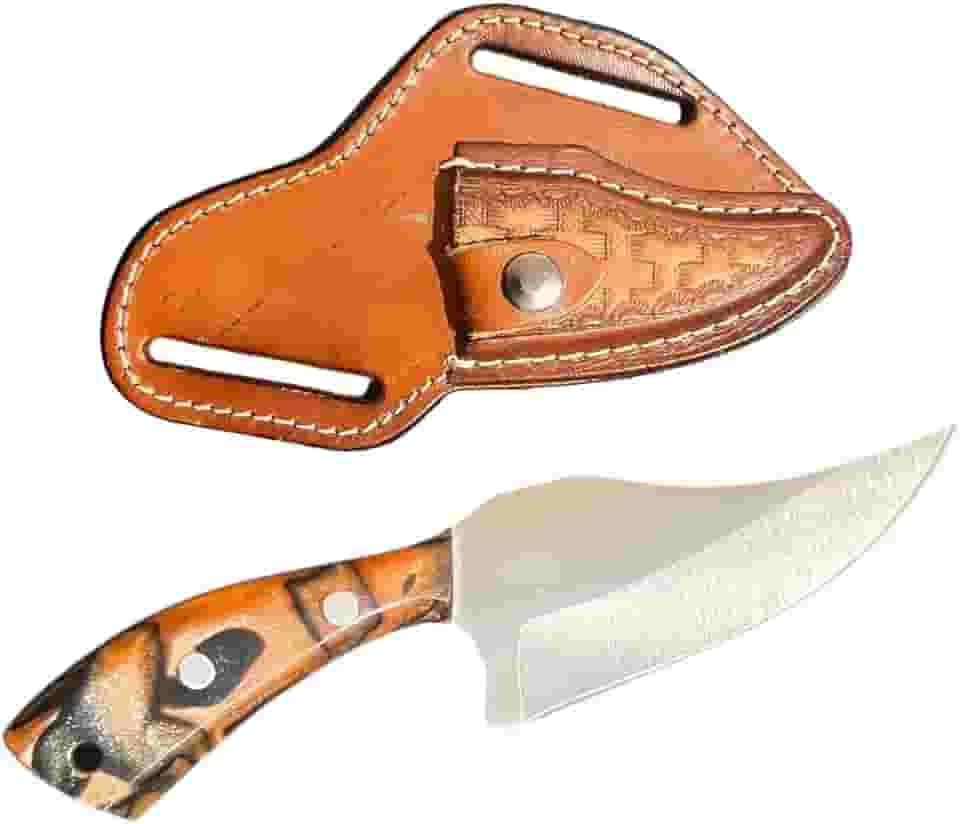 Faca campeira skinner de inox com bainha de couro Boiadeira (BRANCO)