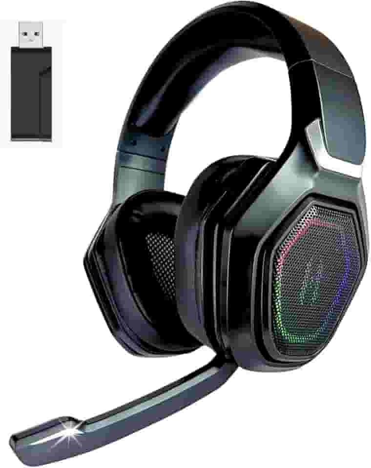 Headset Gamer 4 em 1 Wireless + Bluetooth + Cabo HYPER GT 3D Surround, RGB LIGHT, Drivers de Áudio Avançados 50mm Neodímio e Bateria Recarregável 10 HORAS para PC e PlayStation 4, 5, XBOX SERIES, ONE