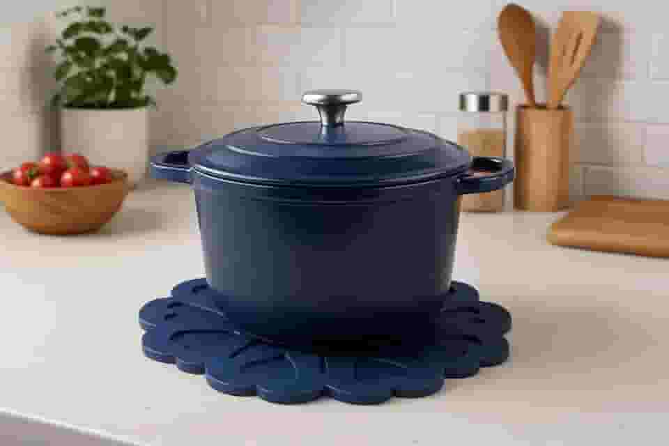 Descanso De Panela Silicone Apoio Flowers 15 cm Kit c 4 unidades (Azul)