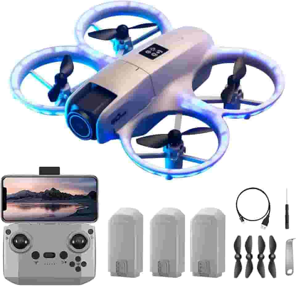 Mini Drone com Câmera 4K, Drone Portátil com 3 Baterias, Desvio Inteligente de Obstáculos, Rastreamento de Alvos, Estabilização por Fluxo Óptico, Giros de 360°, Adolescentes e Adultos