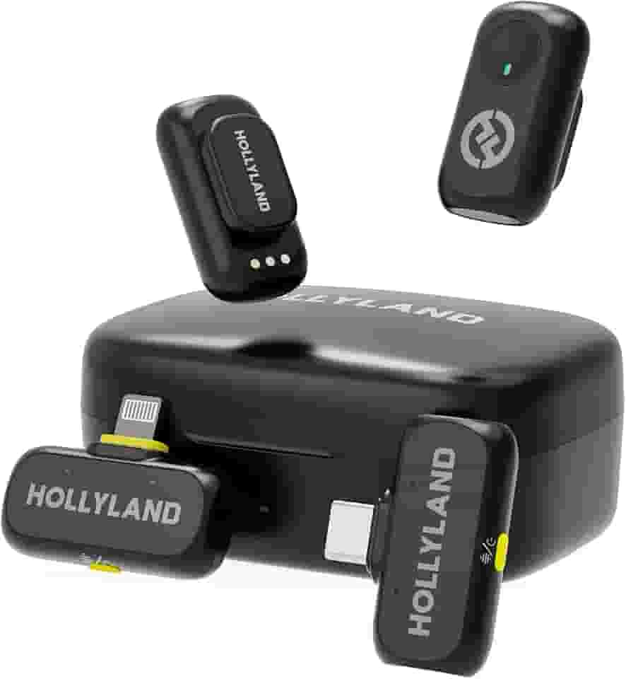Hollyland LARK A1 Combo – Microfone Sem Fio Mini para iPhone e Android (2TX + USB-C RX + Lightning RX + Case de Carregamento), Microfone Magnético para YouTube, TikTok, Podcast e Vlogs (Preto)