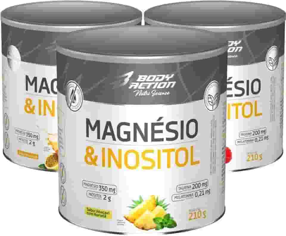 Kit 3x Magnésio e Inositol Taurina Melatonina 210g Bodyaction (Único, Variado)
