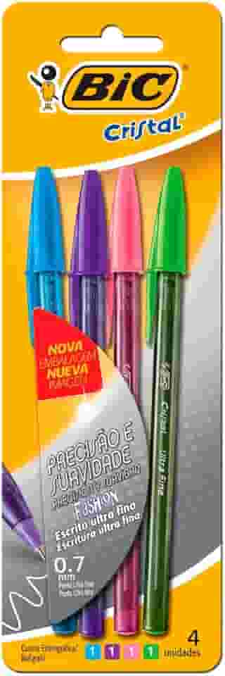 Caneta Esferográfica BIC Cristal Fashion Precisão e Suavidade, 4 Cores, Ponta Ultra Fina, 0.7mm, 902482, 1 unidade