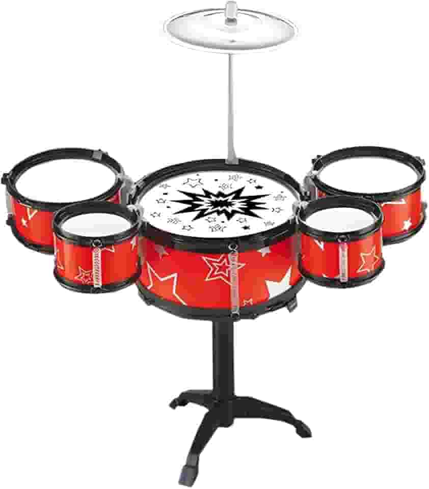 Mini Bateria Infantil Instrumento Musical Brinquedo com Prato Tambor e Baqueta (Vermelho)