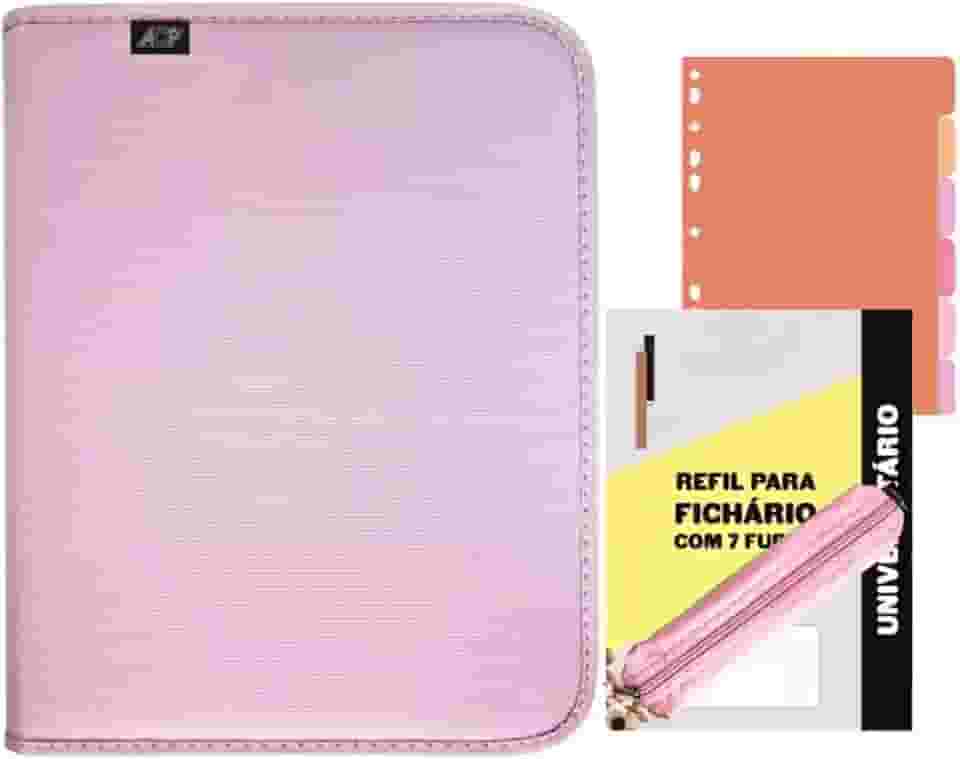 Fichário Colegial Caderno Folhas Argolado Sweet Zíper Grande (Rosa)