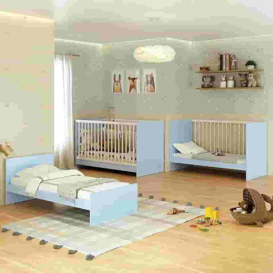 Berço 3 em 1 para Colchão 60 x 130 cm Multimóveis Mp0527g - Azul/branco