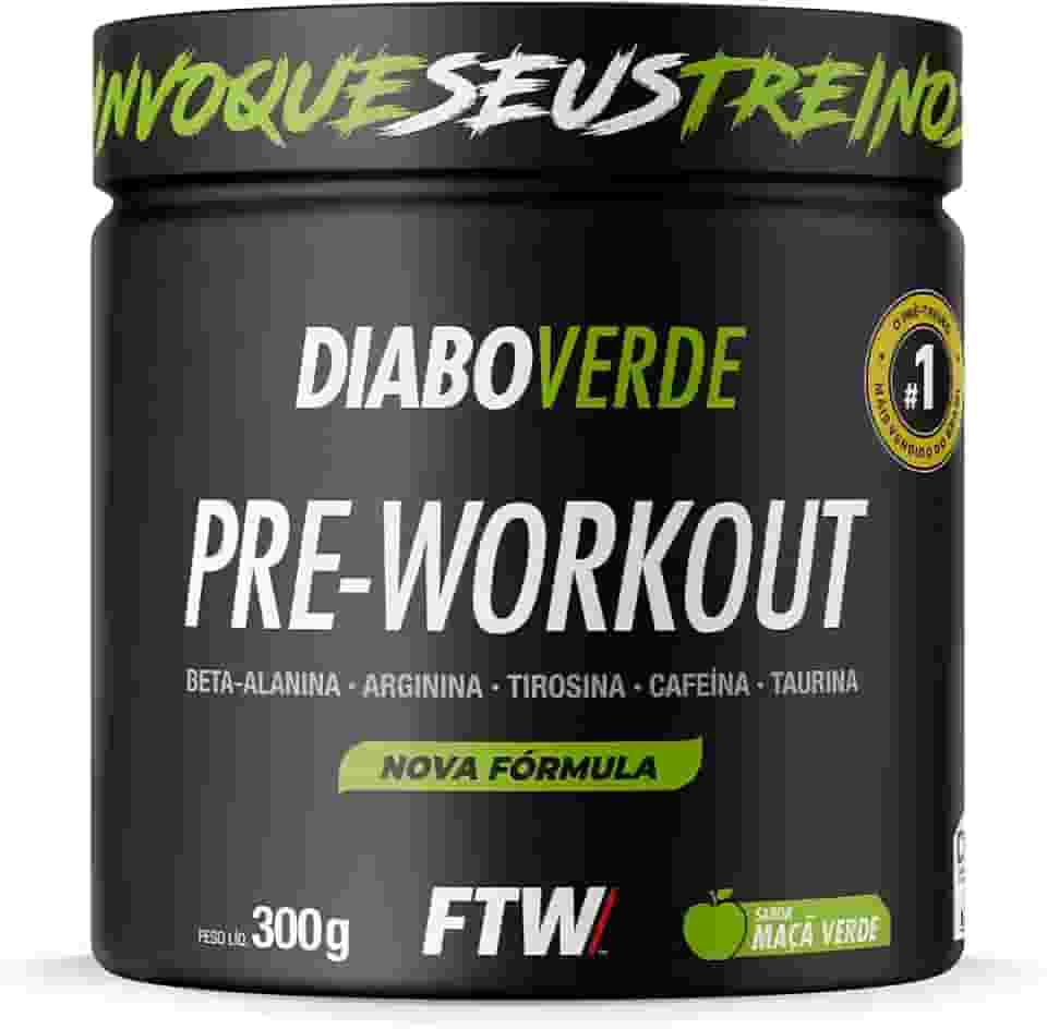 FTW Pré-Treino Diabo Verde em Pó com Cafeína, Aminoácidos Beta‑Alanina e Arginina para Treinos e Atividades Físicas - Pote 300 g (Sabor: Maça Verde)
