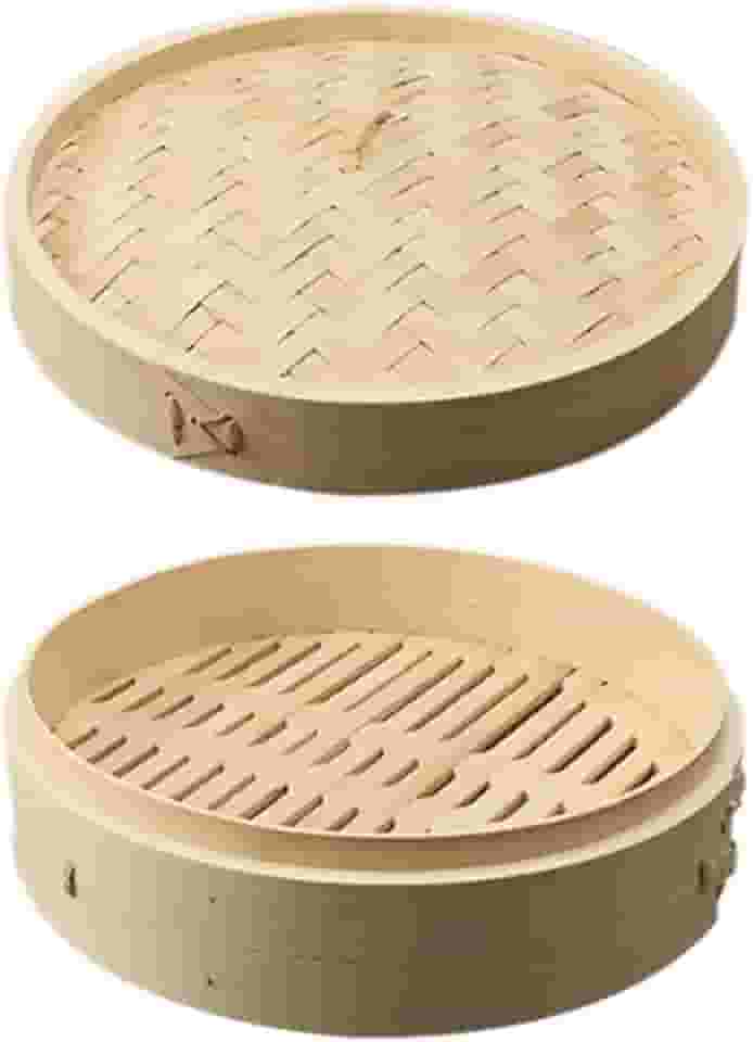 Cesta de vapor de bambu com tampa, multifuncional, para cozinhar, chinesa, asiática, bolinhos de massa, para vegetais, sobremesas, cozimento a vapor, 27cm