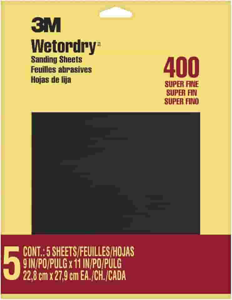 Lixa 3M Wetordry, 23 x 28 cm, grão 400, 5 folhas, para lixar entre camadas de verniz, laca, tinta e outros acabamentos, papel impermeável, papel de lixa (9085NA)