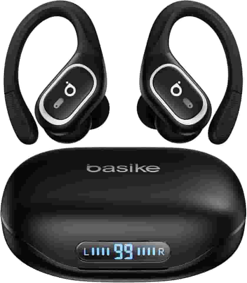 Basike Fone de Ouvido Bluetooth 6.0 Esportivo Intra-Auricular, Som Hi-Fi Estéreo, Suporta Chamadas de Voz, Display LED, TWS/IPX5/ENC Compatível com Android e iOS – Preto