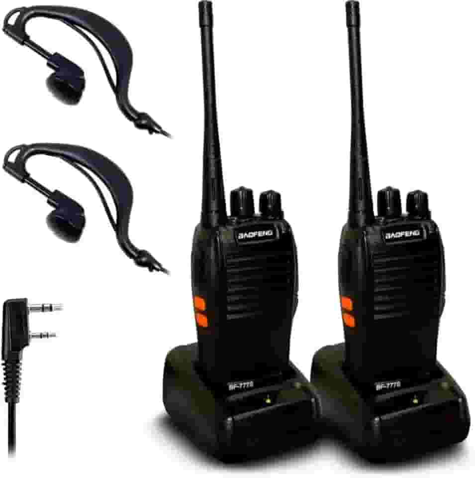 Kit com 2 Radios Comunicador Walk Talk Transmissor Profissional Com Fone de Ouvido 16 Canais Longo Alcance