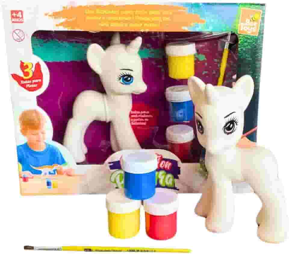 Brinquedo Unicórnio Para Pintura Lavável De Vinil Macio Com Tintas e Pincel Criativo Para Crianças