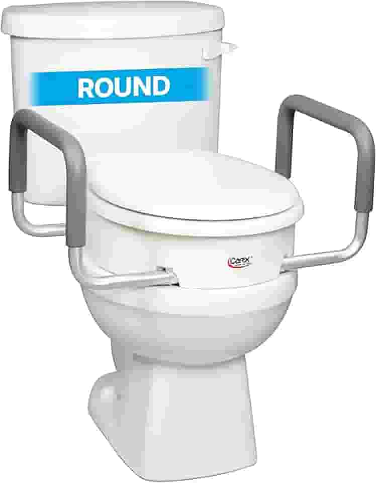 Carex Assento sanitário elevado de 9 cm com braços, elevador de assento de vaso sanitário redondo, capacidade de 136 kg, assento elevado para idosos e deficientes, universal, antiderrapante com alças