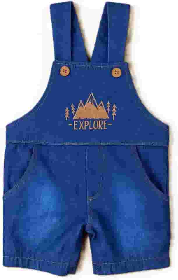 Jardineira Curta Jeans para Bebê Menino 0 a 12 Meses – 100% Algodão, Conforto e Estilo Casual, Era Uma Vez