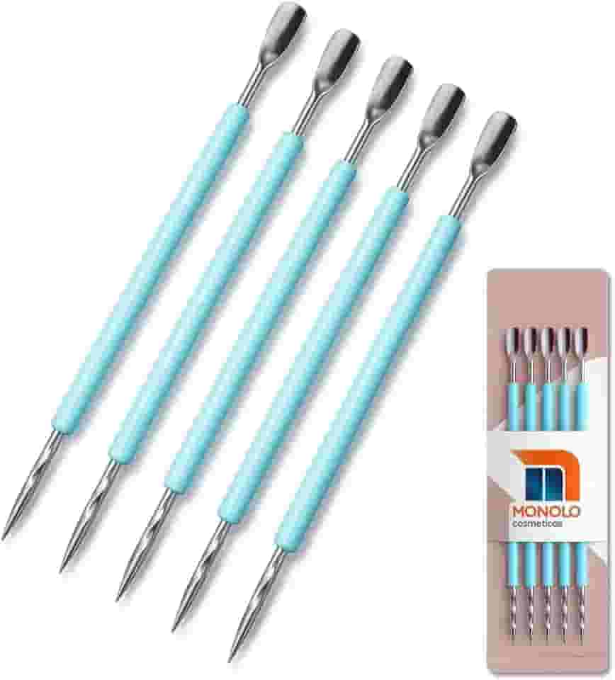 Kit 5 Espátula Curva Palito Silicone Manicure Cutelaria Cutícula Unha Inox Premium MONOLO (Verde)