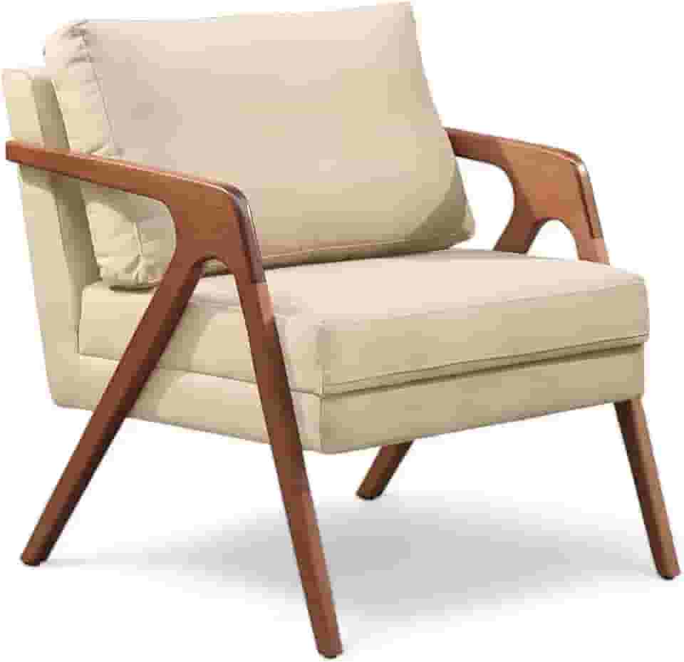 Poltrona Decorativa Mona Madeira Maciça Bege Veludo