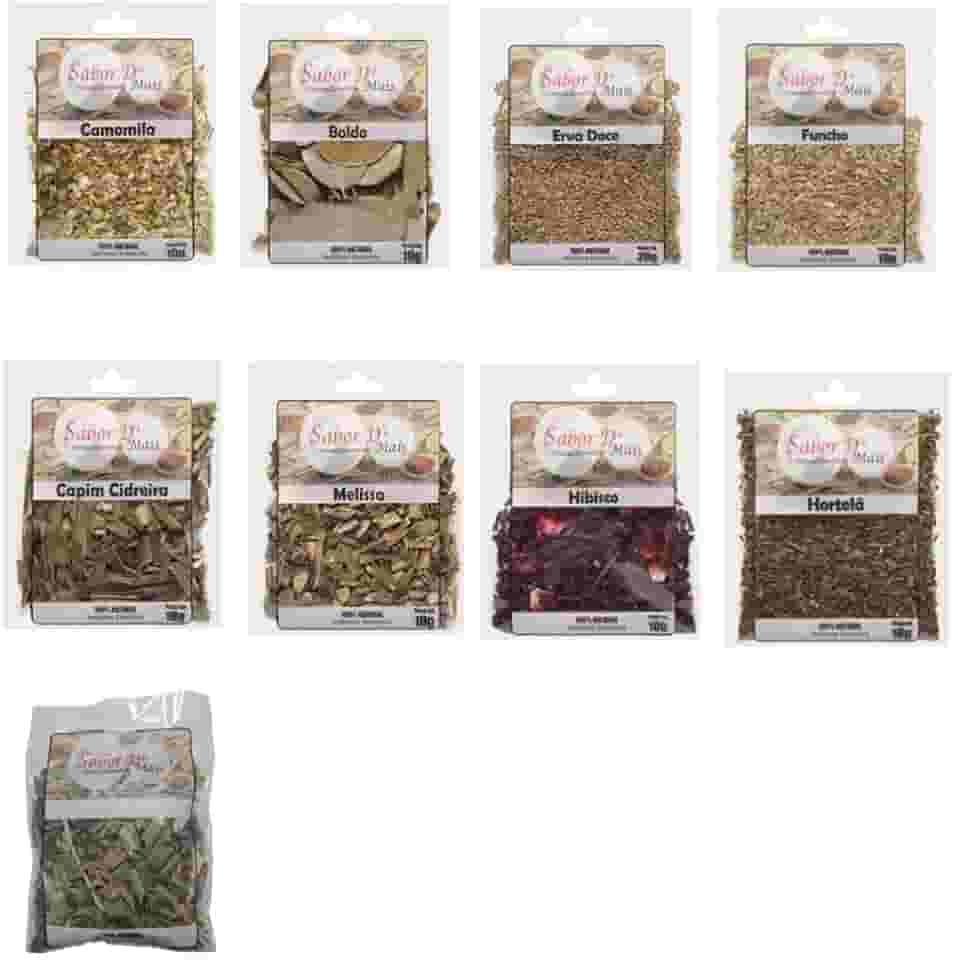Kit 27 Chás Naturais - Camomila, Boldo, Erva Doce, Funcho, Capim Cidreira, Melissa, Hibisco e Hortelã