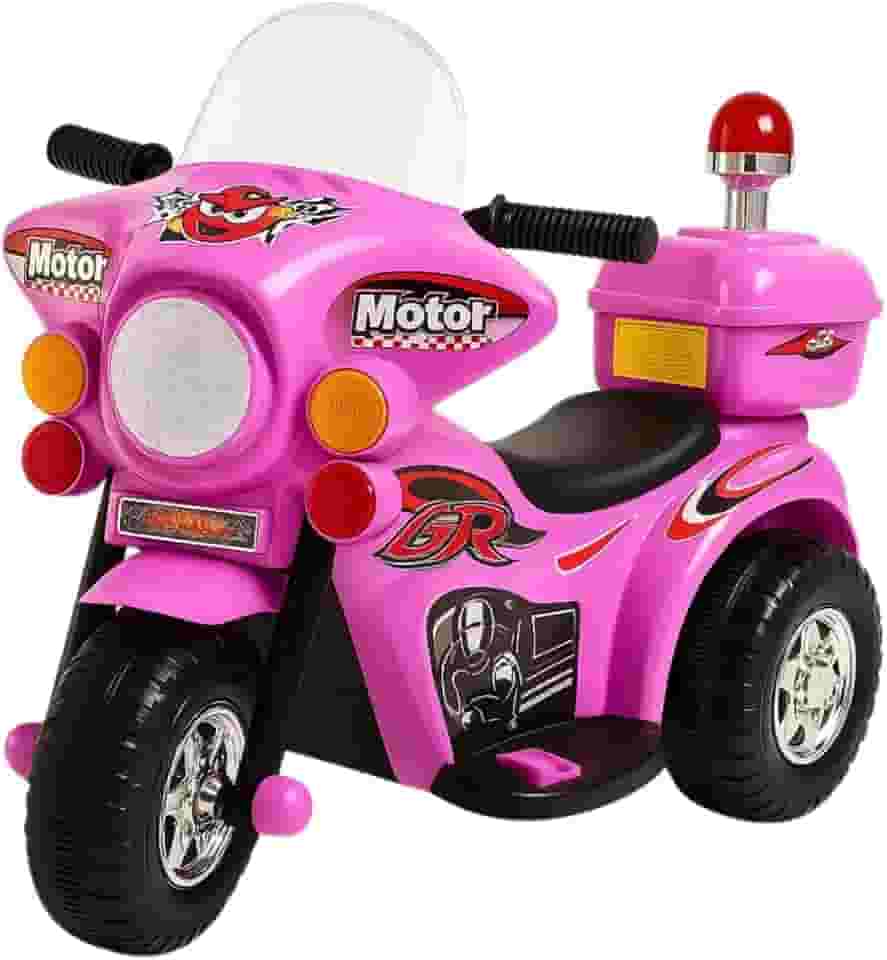 Mini Moto Elétrica 6v Polícia Menina Com Luz Som E Baú Rosa