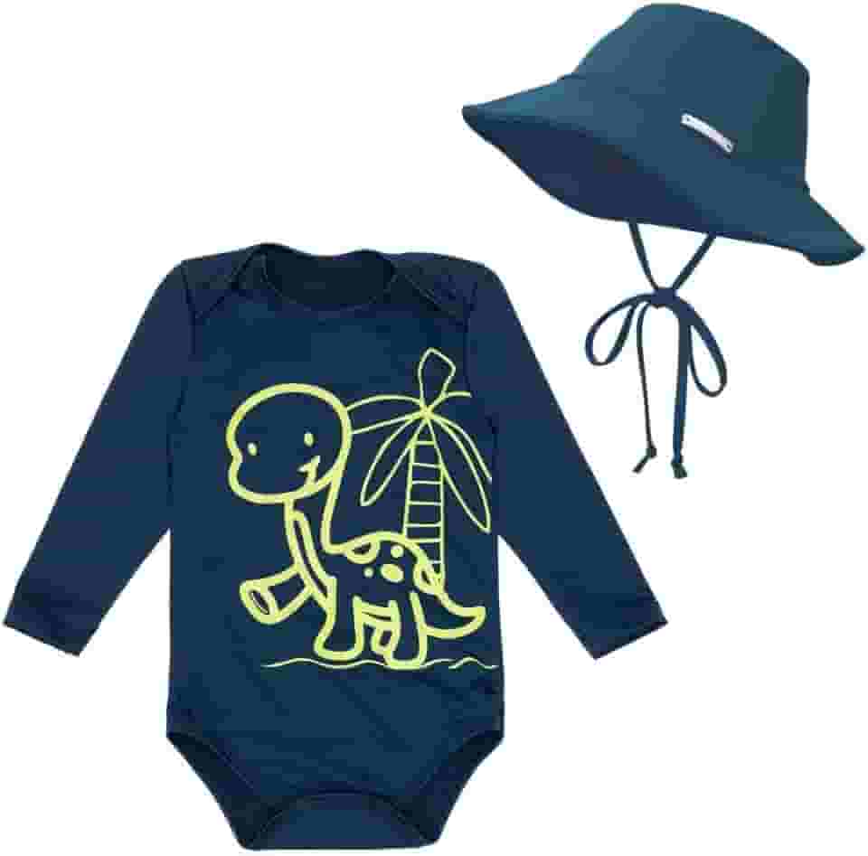 Kit Body Bebê Roupa Praia + Chapéu Proteção Solar Uv Baby