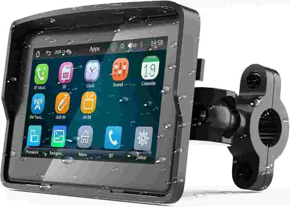 YZW Motocicleta portátil sem fio Apple Carplay e Android Auto, sistema de navegação GPS à prova d'água IP67, tela sensível ao toque de motocicleta de 12,7 cm, suporta Bluetooth duplo, EQ, Siri/Google