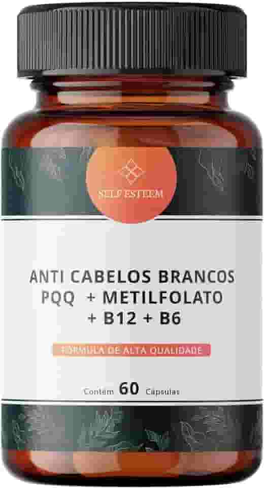 Anti Cabelos Brancos PQQ 10mg + Metilfolato 5000mcg + B12 1000mcg + B6 15mg 60 Cápsulas