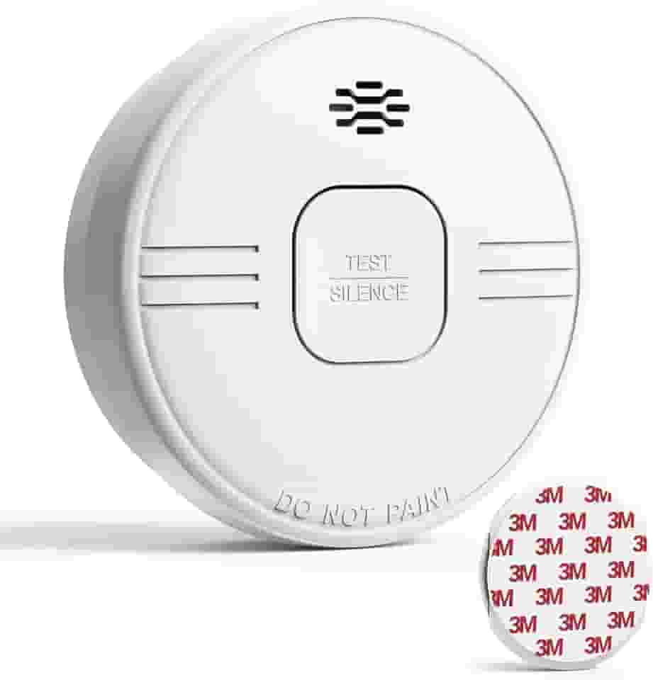 Ecoey Detector de fumaça 10 anos operado por bateria com sensor fotoelétrico, detector de fumaça inteligente com função de silêncio e sinal de aviso de bateria fraca, alarme de fumaça para casa