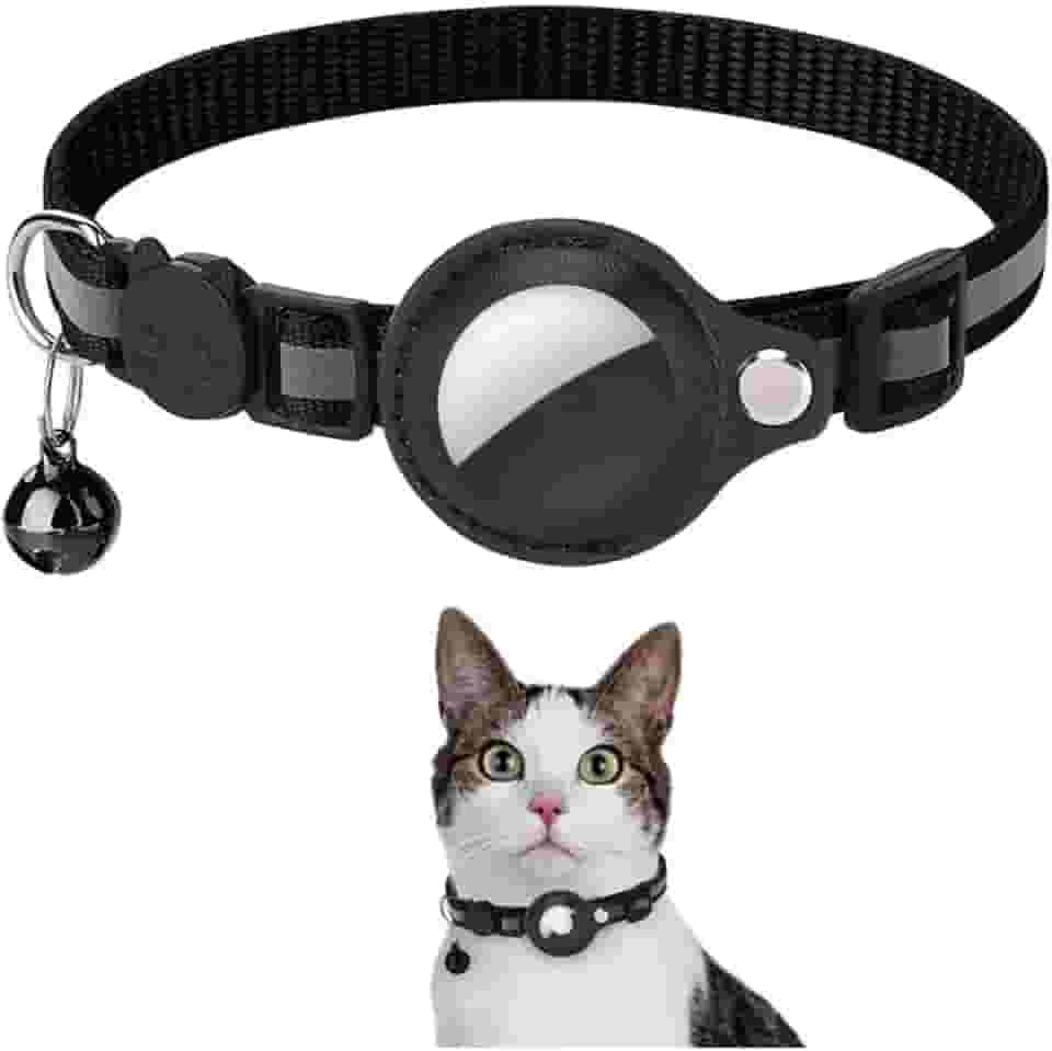 Coleira Anti Perda Pet De Nylon Com Detalhes Reflexivos E Sininho, Coleira Com Capa de Couro Compativel Com Rastreador Airtag, Ideal Animais Pequenos Gatos E Cães, Possui Fivela De