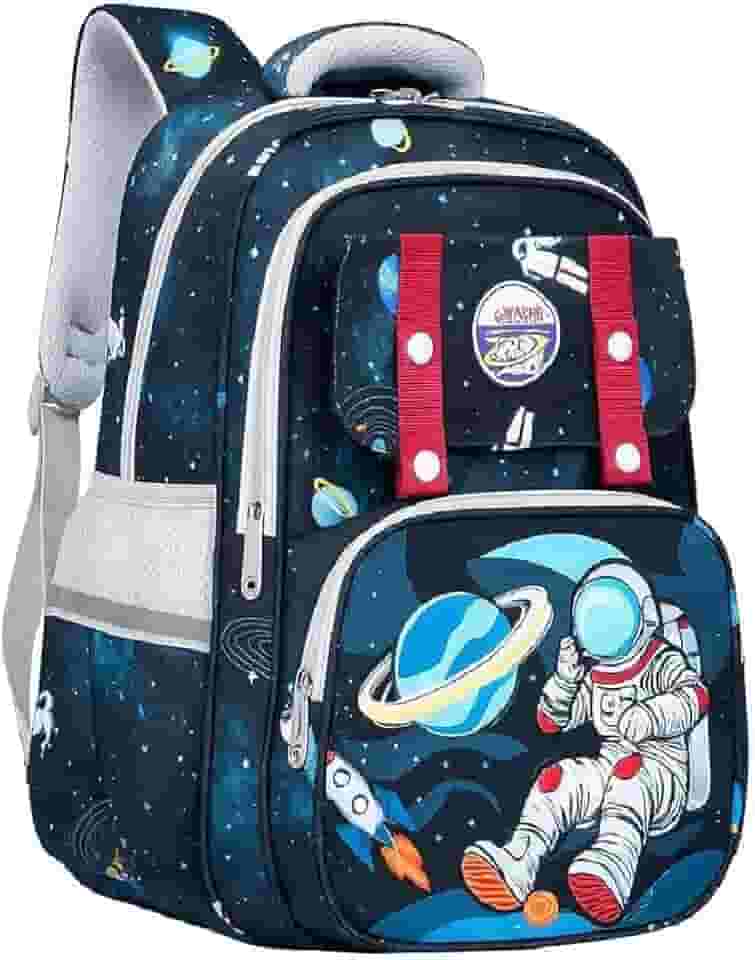 Mochila Escolar Infantil Astronauta, Ortopédica, Acolchoada, Reforçada, para Meninos 7-12 Anos, Design Espacial