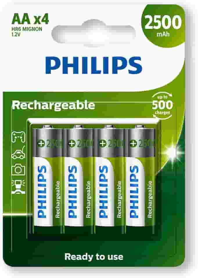 Pilha Recarregavel Philips Aa De 2500Mah 4 Unidades 1.2V