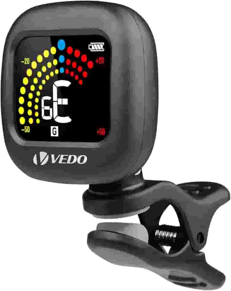 VEDO Afinador Recarregável para Guitarra Elétrica, Violão, Baixo e Instrumentos Musicais com Display LCD de Alta Precisão, Bateria de Lítio com 20 Horas de Duração, Cabo USB Type-C, Modos de Afinação