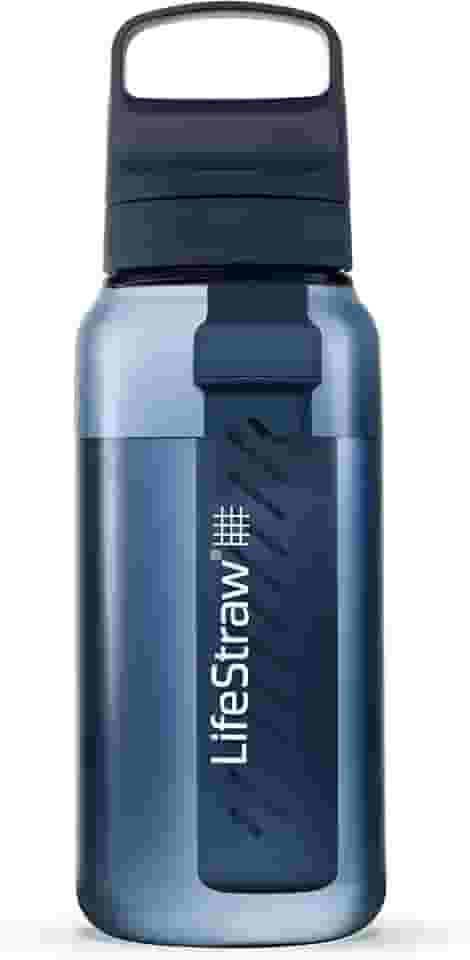 LifeStraw Go Series – Garrafa de filtro de água sem BPA para viagens e uso diário, remove bactérias, parasitas e microplásticos, melhora o sabor, 1L do Mar Egeu