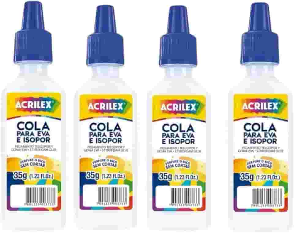 Acrilex Cola Liquida Incolor para Eva e Isopor, 35g, Lavável, Escolar e Artesanato
