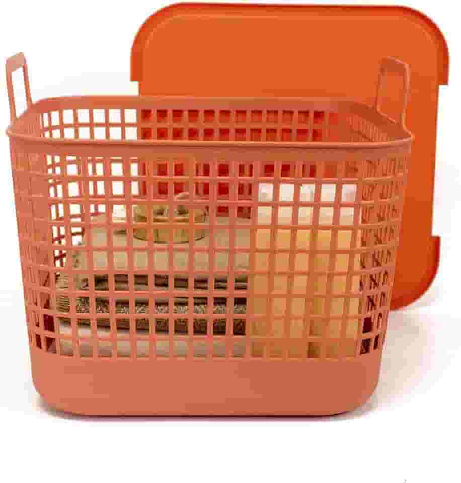 Oikos - Cesto de Plástico Grande Telado com Tampa e Alças 45L Terracota