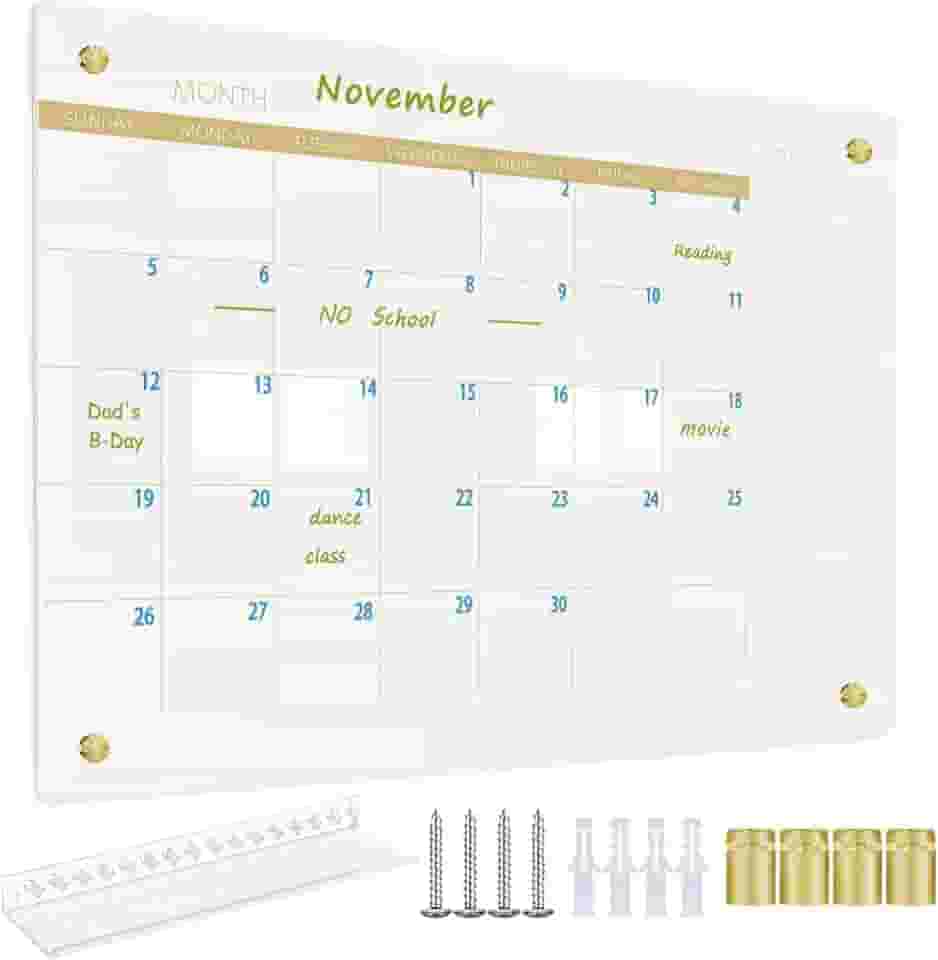Quadro branco de vidro apagável a seco para parede, quadro branco de vidro com calendário mensal pequeno, 30 cm x 39,9 cm, quadro planejador para casa, escritório, escola (mensal-WH-3040)