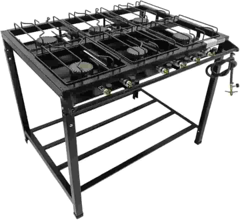 Fogão Industrial 6 Bocas Alta Pressão Ferro Fundido Preto 95x70x80 cm com Mangueira e Registro