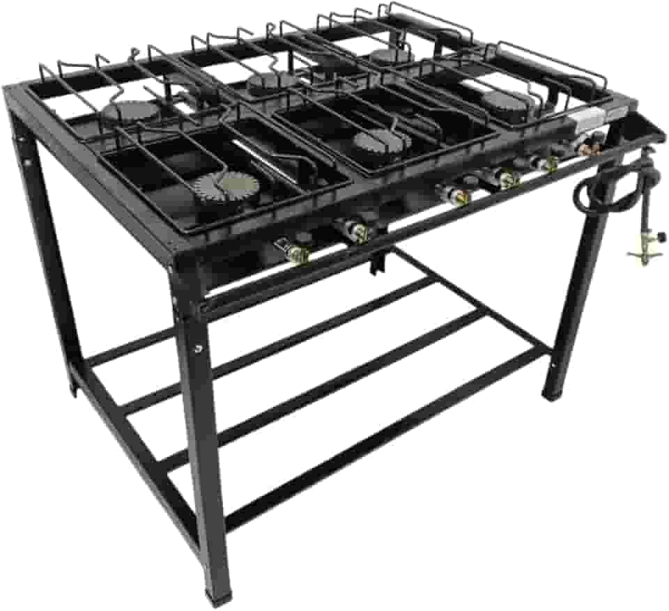 Fogão Industrial 6 Bocas Alta Pressão Ferro Fundido Preto 95x70x80 cm com Mangueira e Registro
