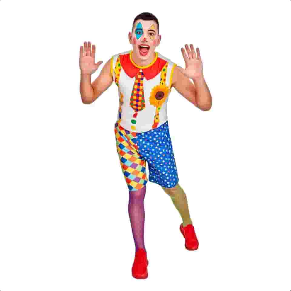 Fantasia Adulta Masculina Roupa Palhaço de Circo pra Festa Carnaval e Halloween