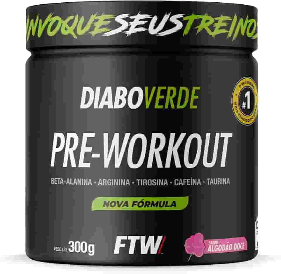 FTW Pré-Treino Diabo Verde em Pó com Cafeína, Aminoácidos Beta‑Alanina e Arginina para Treinos e Atividades Físicas - Pote 300 g (Sabor: Algodão Doce)
