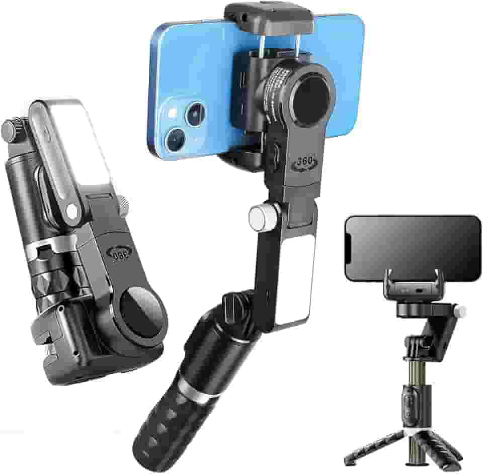 Smartphone Estabilizador Gimbal, Estabilizador 2 Eixos para Celular com Tripé, Rotação de 360° Com controle Remoto para Android e iPhone, com controle gestos e rastreamento objetos