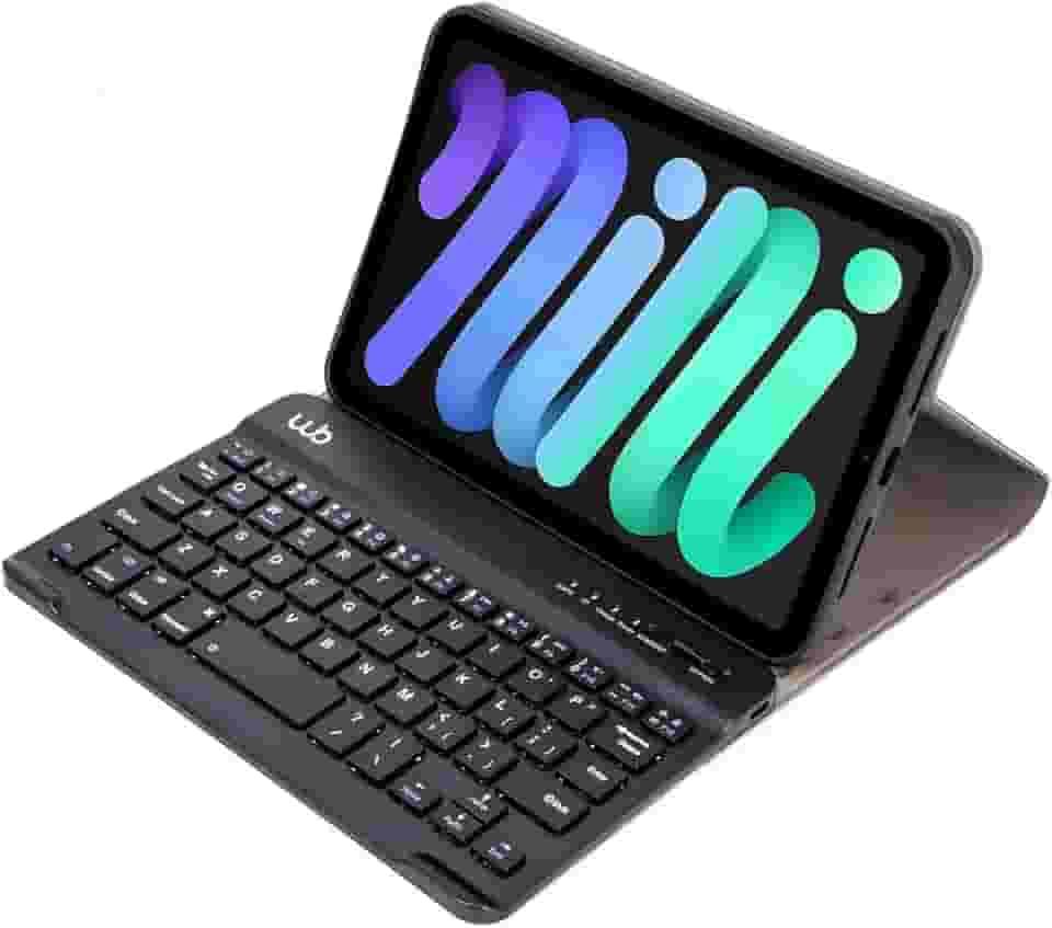 WB Capa com teclado para iPad Mini 6 8.3" Polegadas Couro Preto com duração de até 35 horas de bateria